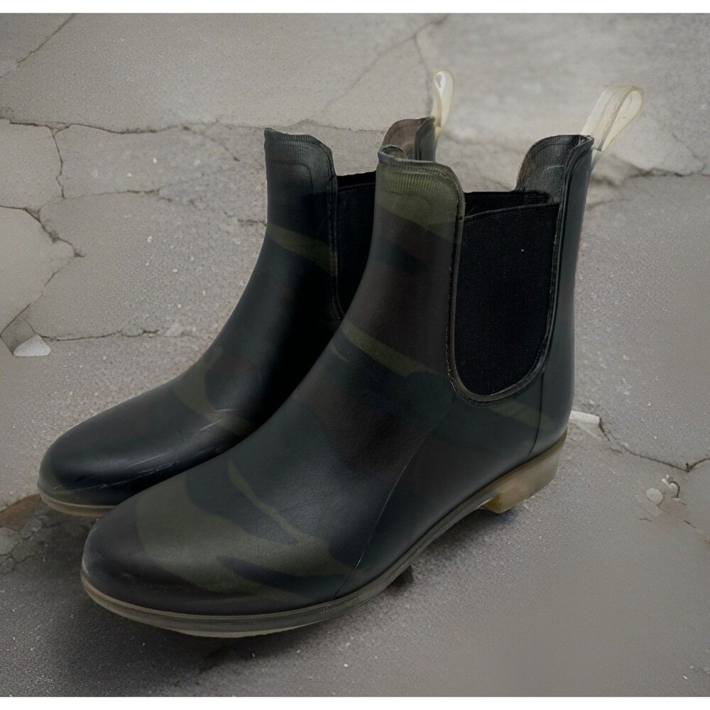 J Crew Womens Chelsea olive camo rubber rain boots Sz 7